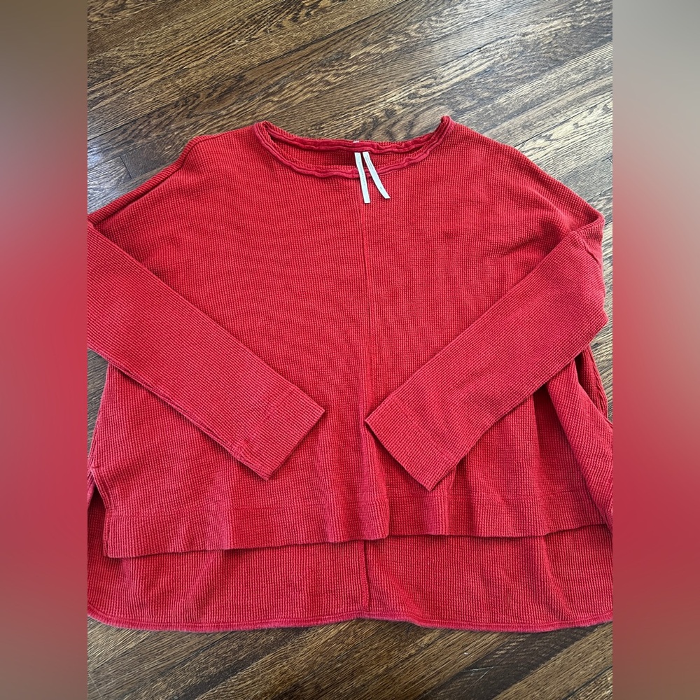 Anthropologie Burnt‎ Orange Light Waffle Knit Long Sleeve Oversized Tee Size XS